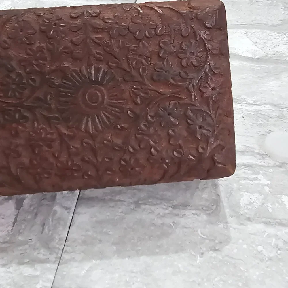 Wooden Felt Lined Jewelry Box‎ Carved Floral Boho Decor Keepsake Box
